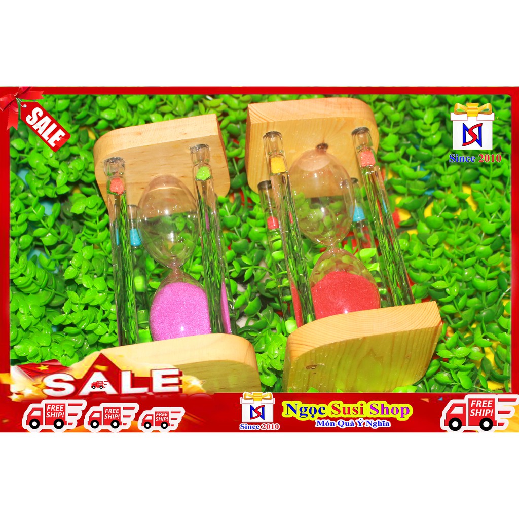 Đồng Hồ Cát Gỗ 5 Ống Lớn Cao 16,5cm