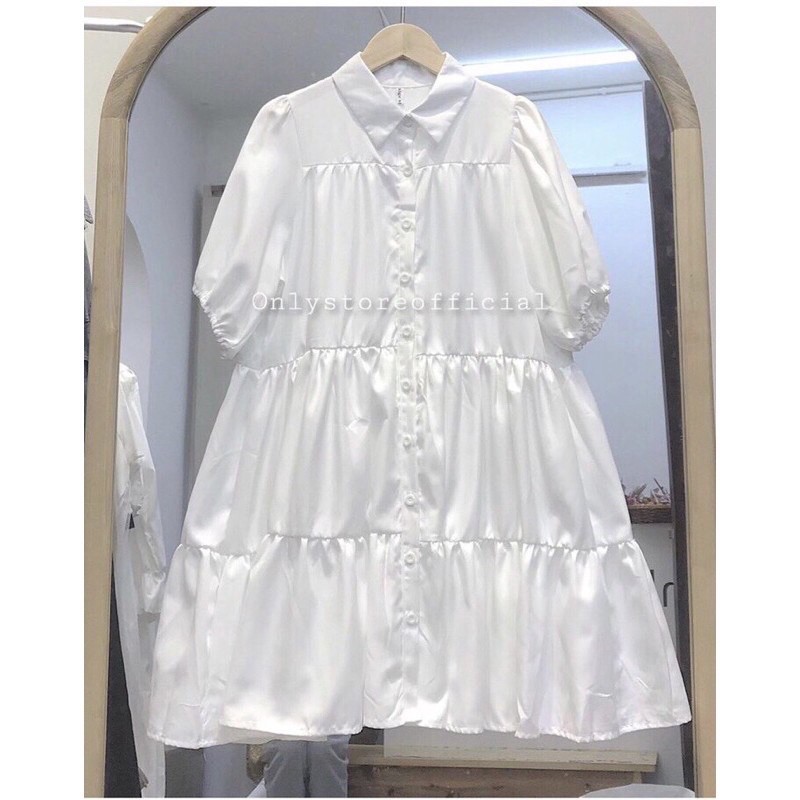 Váy Sơ Mi Trắng, Nữ Cộc Tay,  Đầm Babydoll Nữ Tay Lỡ Dáng Lửng, Váy sơ mi dáng dài,váy babydoll, váy sơ mi, SIÊU XINH | BigBuy360 - bigbuy360.vn