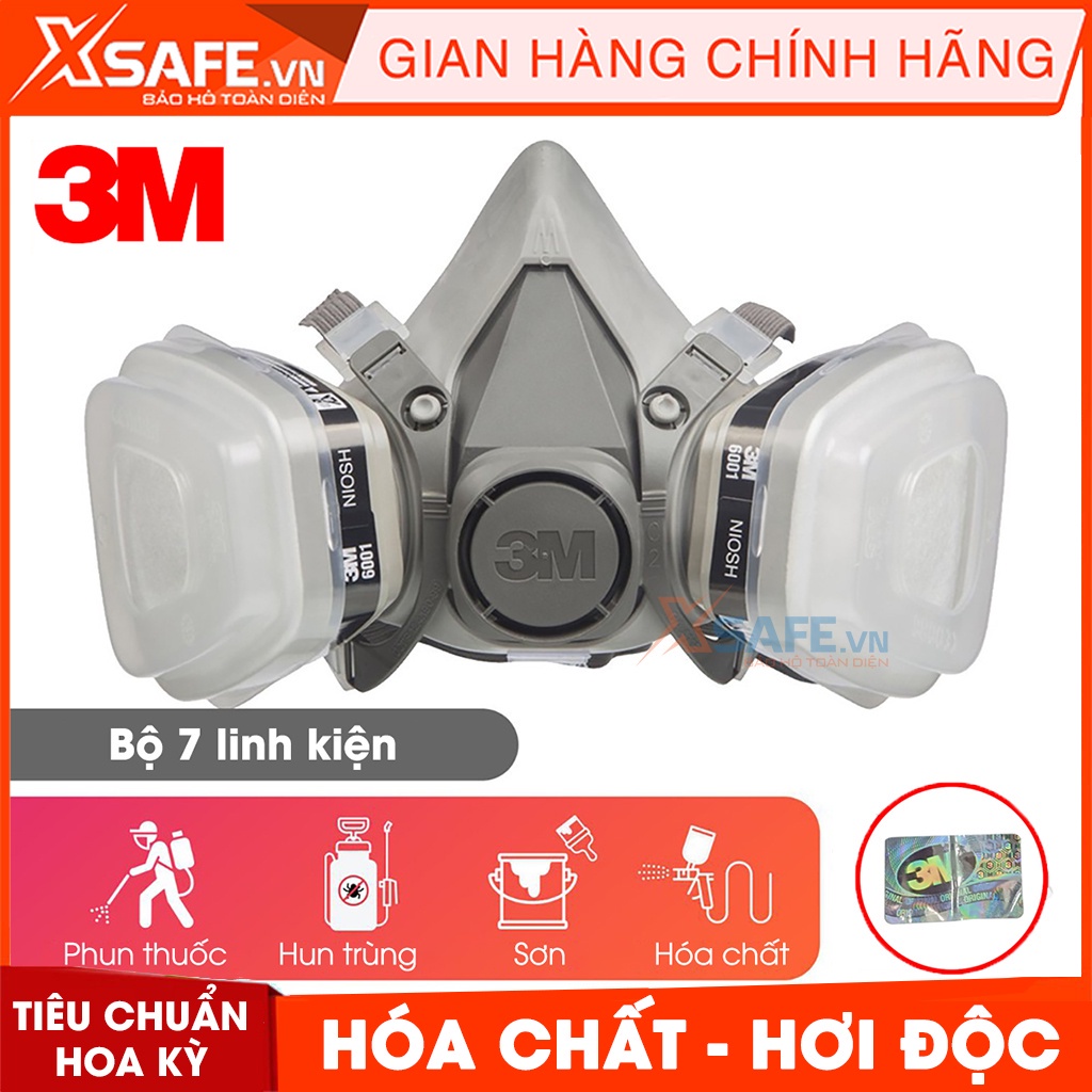 Mặt nạ phòng độc 3M 6200-6001-5N11-501 Mặt nạ chống bụi, chống độc, dùng phun sơn, phun thuốc - Chính hãng 3M