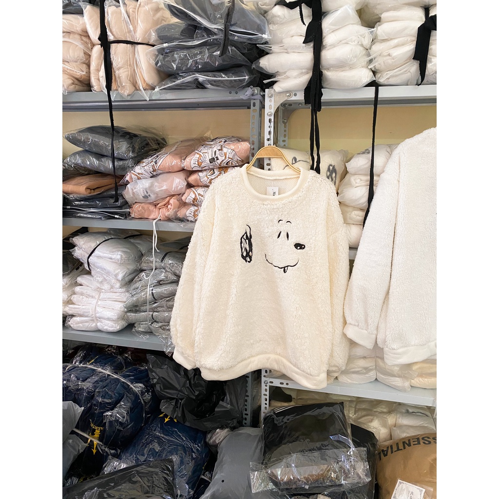 Áo Nỉ Bông Snoopy PEONYB Nữ [FREESHIP] 🌸 Sweater lông form rộng tay bồng màu trắng, hoodie đẹp cá tính Ulzzang 🌸 | BigBuy360 - bigbuy360.vn