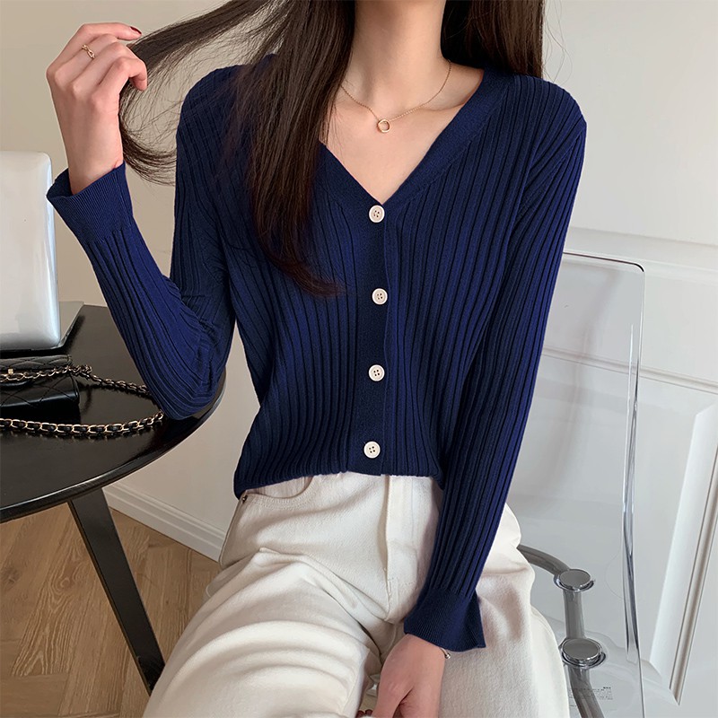 Áo Khoác Cardigan Tay Dài Cổ Chữ V Form Ôm Thời Trang Mùa Xuân