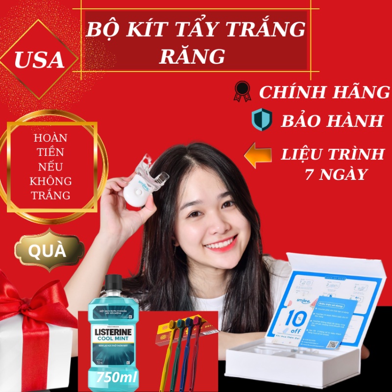 [QUÀ NƯỚC SÚC MIỆNG 750ml+BÀN CHẢI] Bộ Kít Làm Trắng Răng Smilee Tẩy Trăng RăngTại Nhà Hiệu Qủa Sau 7 Ngày.