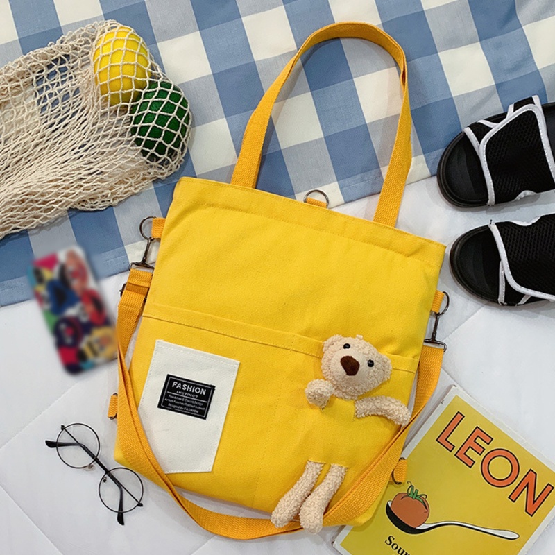 Túi Đeo Chéo Vải Bố Hình Gấu Bông Đáng Yêu