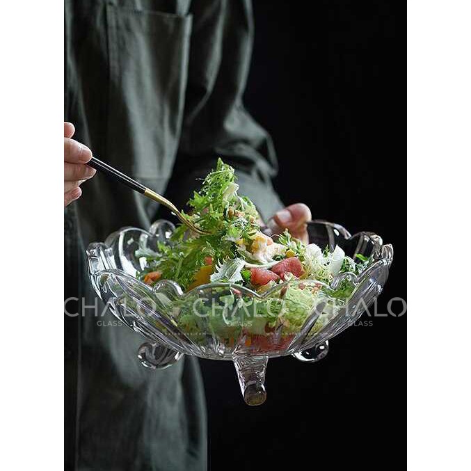 Âu thủy tinh đựng salad, hoa quả có chân 23cm x 9cm - DSTG