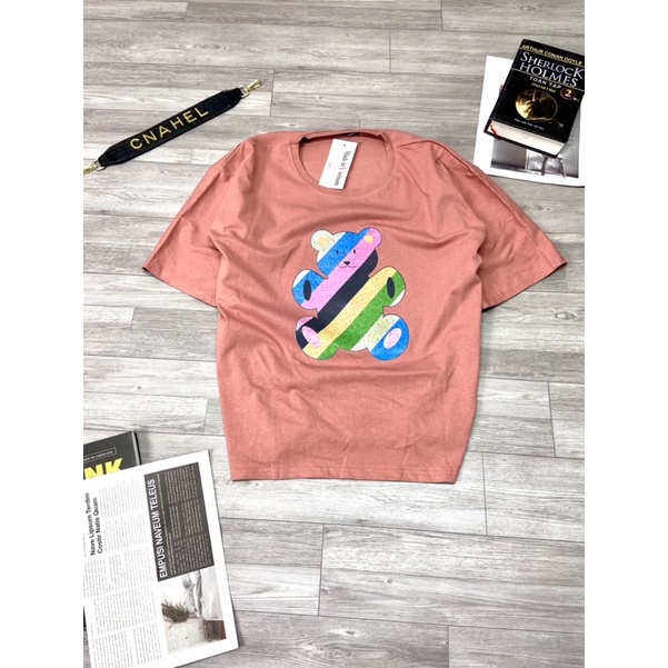 Áo phông gấu dáng thụng tay lỡ Áo thun ngắn tay form rộng cotton