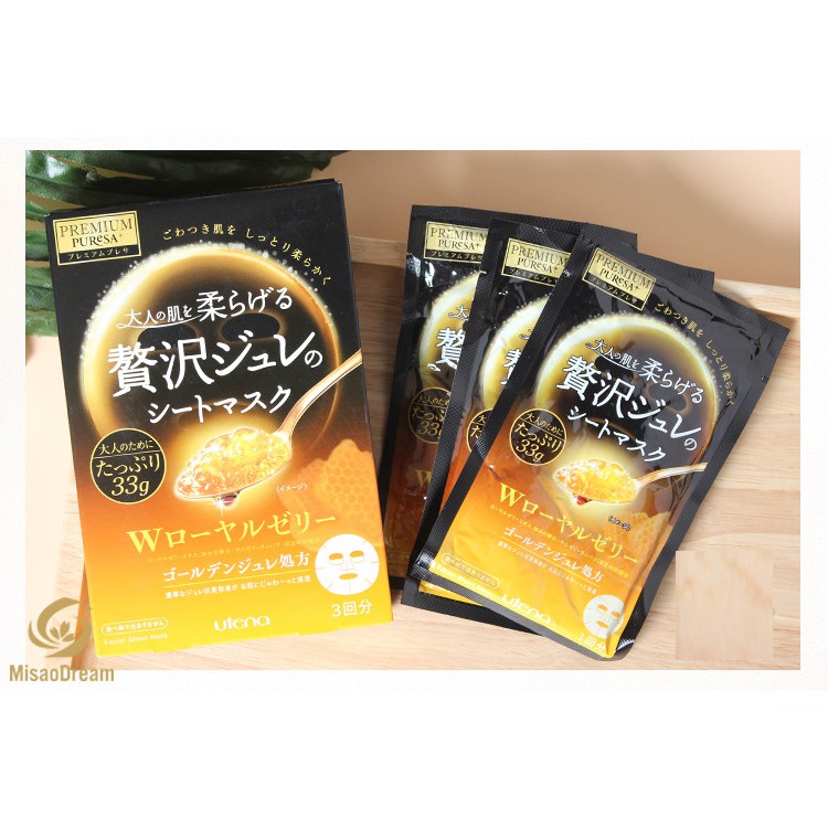 Mặt Nạ Thạch Vàng Collagen Cao Cấp Utena Của Nhật Bản - 3 Miếng - Màu Vàng Sữa Ong Chúa