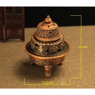 Đỉnh trầm hương hợp kim mạ đồng - hoa văn cổ (Đồng Đỏ)