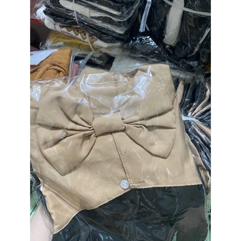 Váy đầm nữ tay phồng kết nơ trước ngực vải đũi  | BigBuy360 - bigbuy360.vn