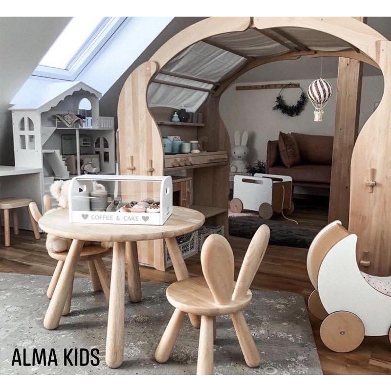 Ghế Gỗ Tai Thỏ Sừng Hươu Cánh Bướm Ghế Gỗ Có Tựa Lưng Dễ Thương Cho Bé