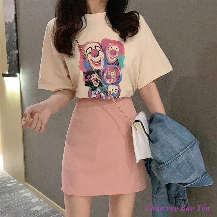 Chân váy chữ A ngắn màu hồng xinh xắn có quần chống lộ  - M30A