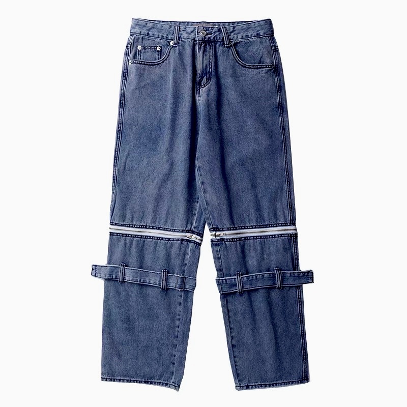 QUẦN BAGGY JEANS ỐNG RỘNG PHỐI ZIP KÉO UNISEX NAM NỮ (kèm hình chụp thật)