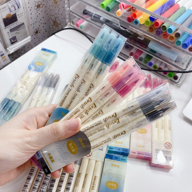 Set 3 TWIN MARKER BRUSH PEN - bút lông 2 đầu viết calligraphy/ nét thanh nét đậm