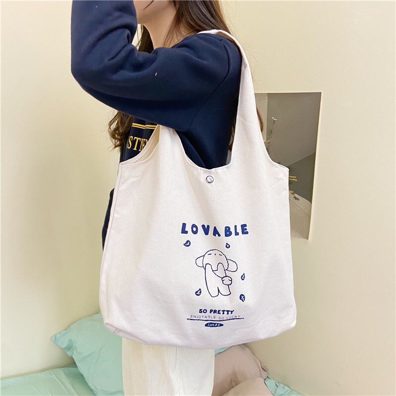Túi tote vải canvas đi học đi làm phong cách Hàn Quốc