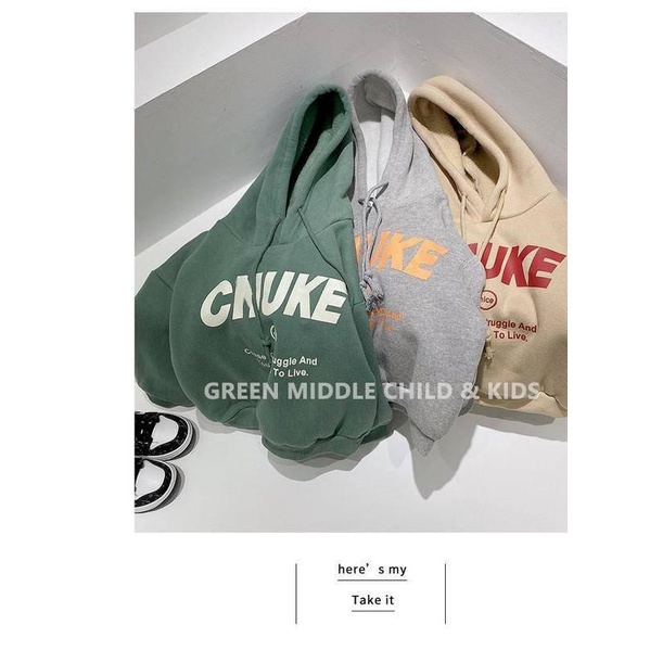 Hàng Mới Về [Hàng Mới Về] Áo Nỉ Tay Dài Có Mũ Trùm Đầu In Chữ Cỡ Vừa Phong Cách Hàn Quốc Cho Bé