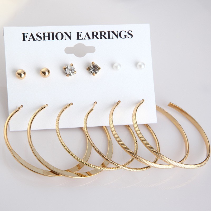 [Mã FASHIONCB264 giảm 10K đơn bất kỳ] Set 6 đôi bông tai hợp kim kiểu dáng trẻ trung, cá tính cho nữ