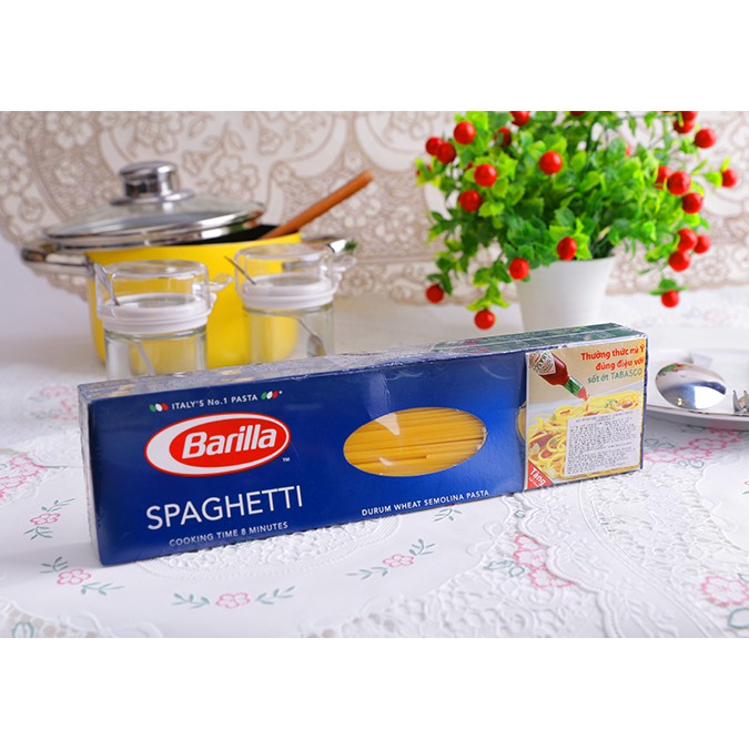 Com bo 5 hộp mỳ ý hiệu Barilla Pasta sợi hình ống cỡ số 5 Spaghetti hộp 1 kg