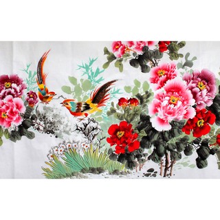 Tranh gắn đá toàn bộ tự làm - Tranh chim phượng và hoa mẫu đơn