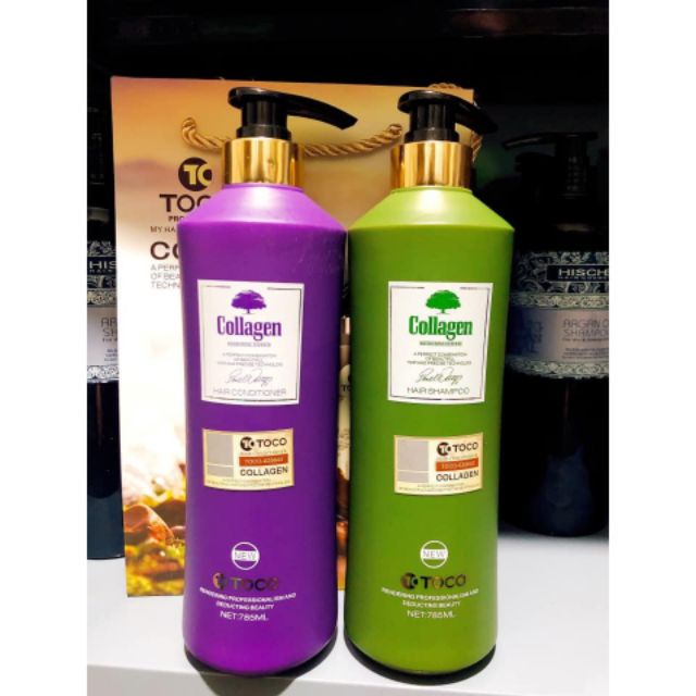 Cặp dầu gội dầu xả COLLAGEN TOCO Italia 785ML– Phục hồi, kích thích mọc tóc, mềm mượt Sury