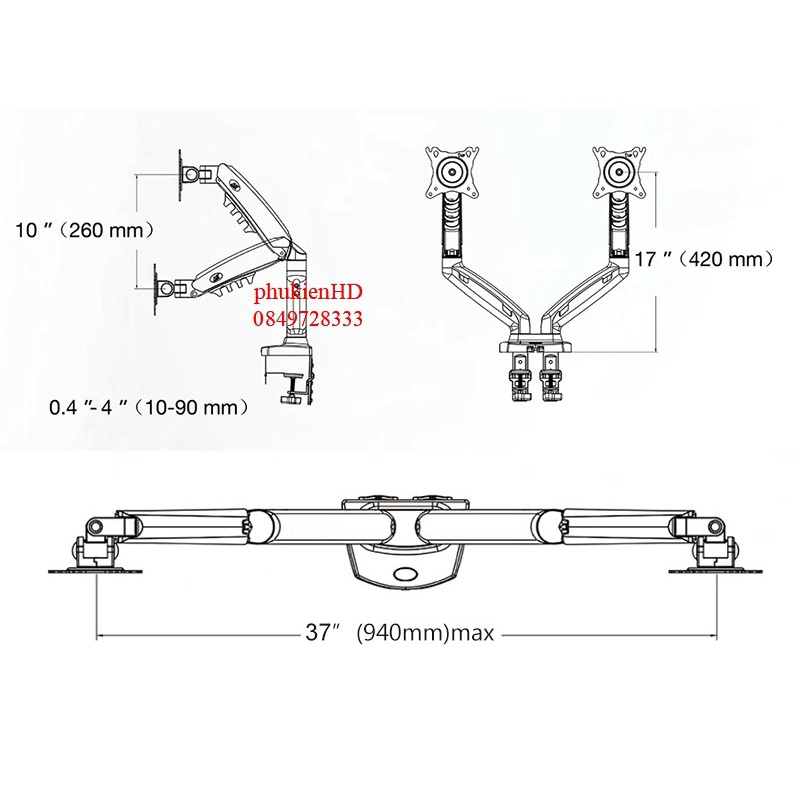 Giá treo 2 màn hình máy tính 17- 27'' NB F160
