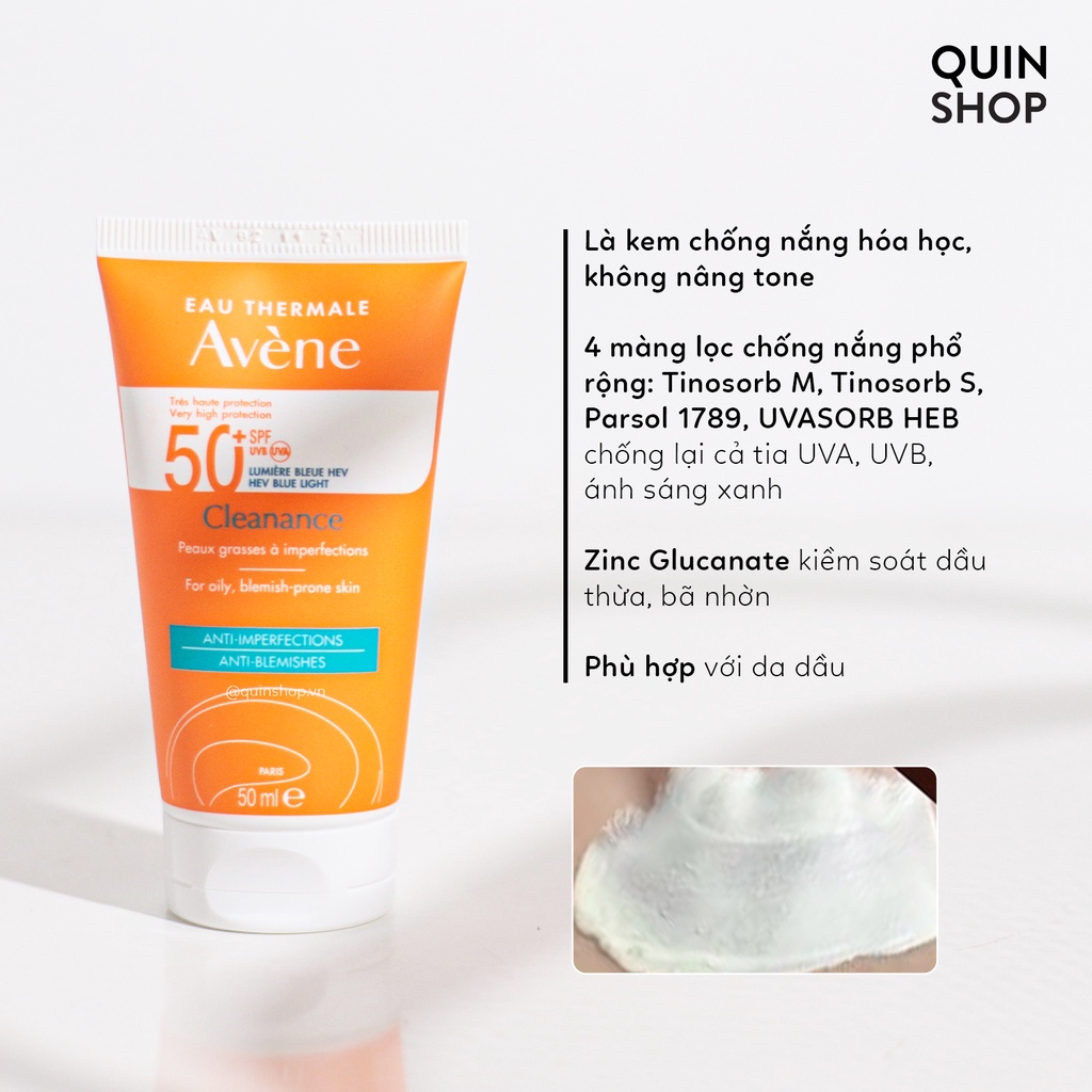 Kem Chống Nắng Phổ Rộng Cho Da Nhạy Cảm, Dầu Mụn Avene Eau Thermale SPF 50+ Sunscreen