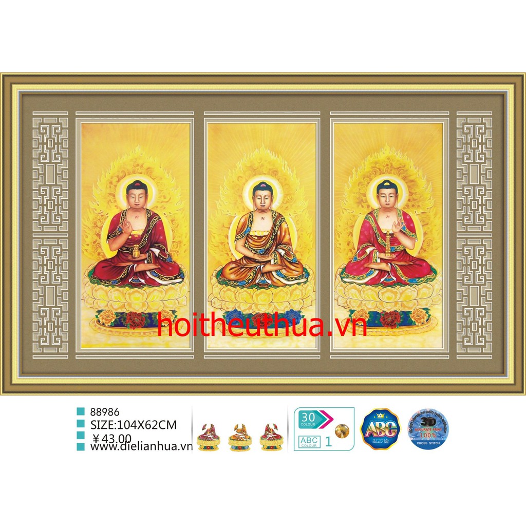 Tranh thêu chữ thập 3D Tam Thế Phật. Kích thước: 104x62cm