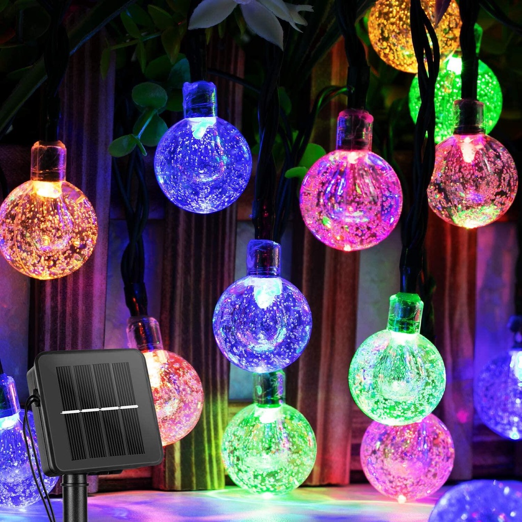 Đèn LED năng lượng mặt trời kiểu pha lê dài 12m 100 bóng chống thấm nước, trang trí ngoài trời đẹp mắt