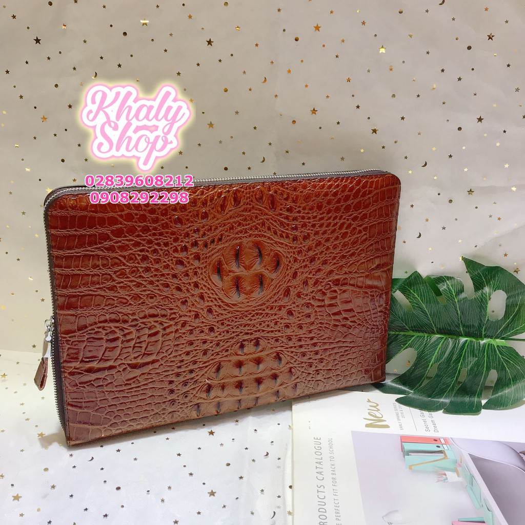 Túi cầm tay công sở da kiểu cá sấu màu nâu dành cho nam nữ - 720CSNAU (33.5x2.5x23.5cm)