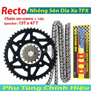 Nhông Sên Dĩa 15T và 47T Recto xe Yamaha TFX, Exciter 150, Sên DID Đen Nhật Bản