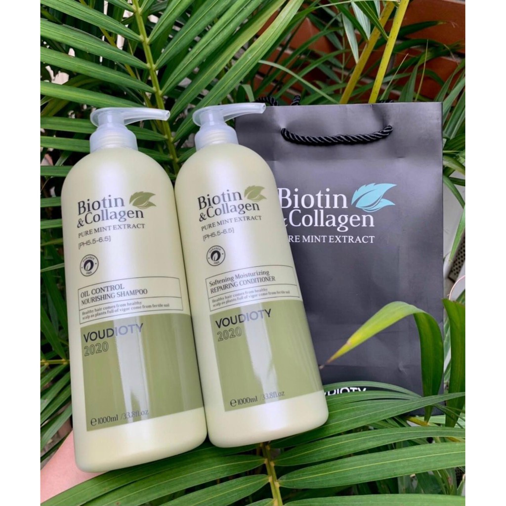 Bộ Dầu Gội Xả Biotin- Collagen Giảm Rụng Tóc Phục Hồi Khô Sơ Hư Tổn 1000ML VOUDIOTY đủ màu