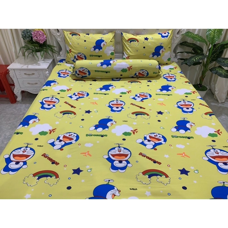 Bộ Drap thun Hàn quốc 4 món mẫu hoạt hình Đoraemon cho bé