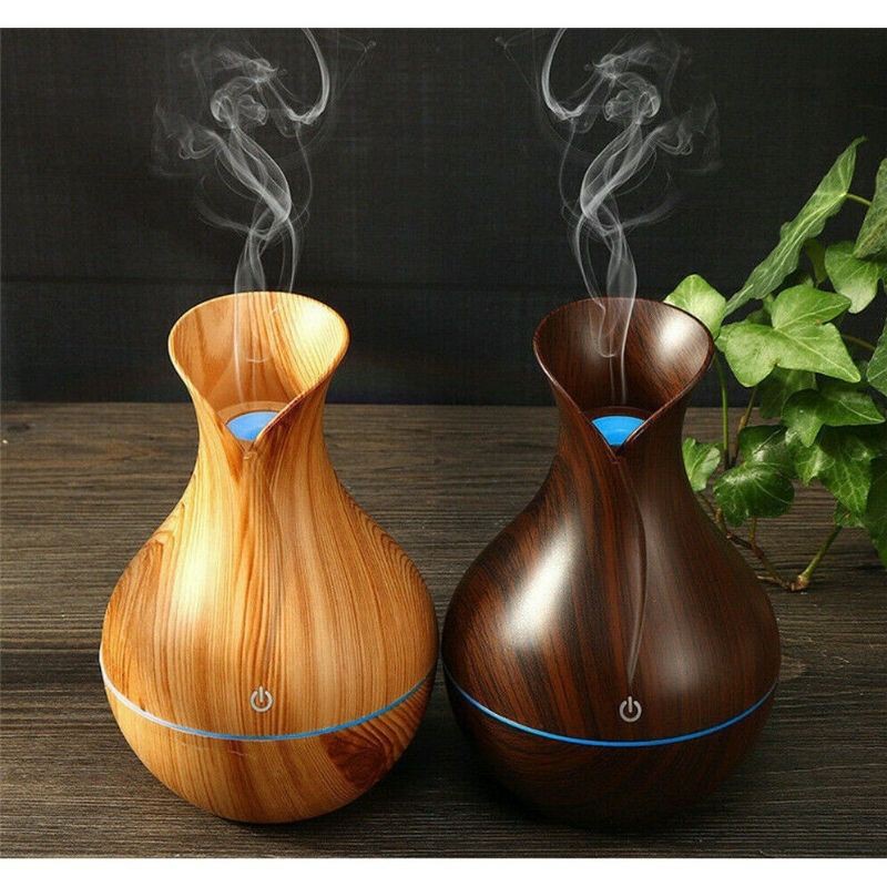MÁY XÔNG TINH DẦU VÂN GỖ HÌNH LỌ HOA PHUN SƯƠNG TẠO ẨM [MX-03]