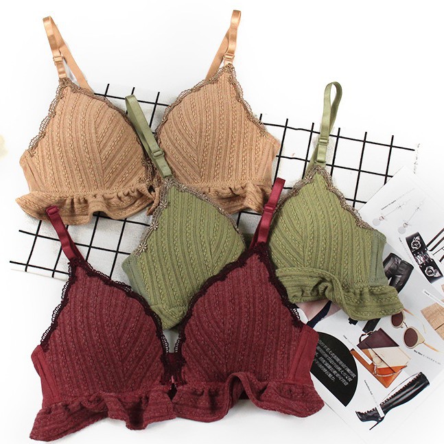 Sexy front button gathered bra sweet ruffled underwear | BigBuy360 - bigbuy360.vn