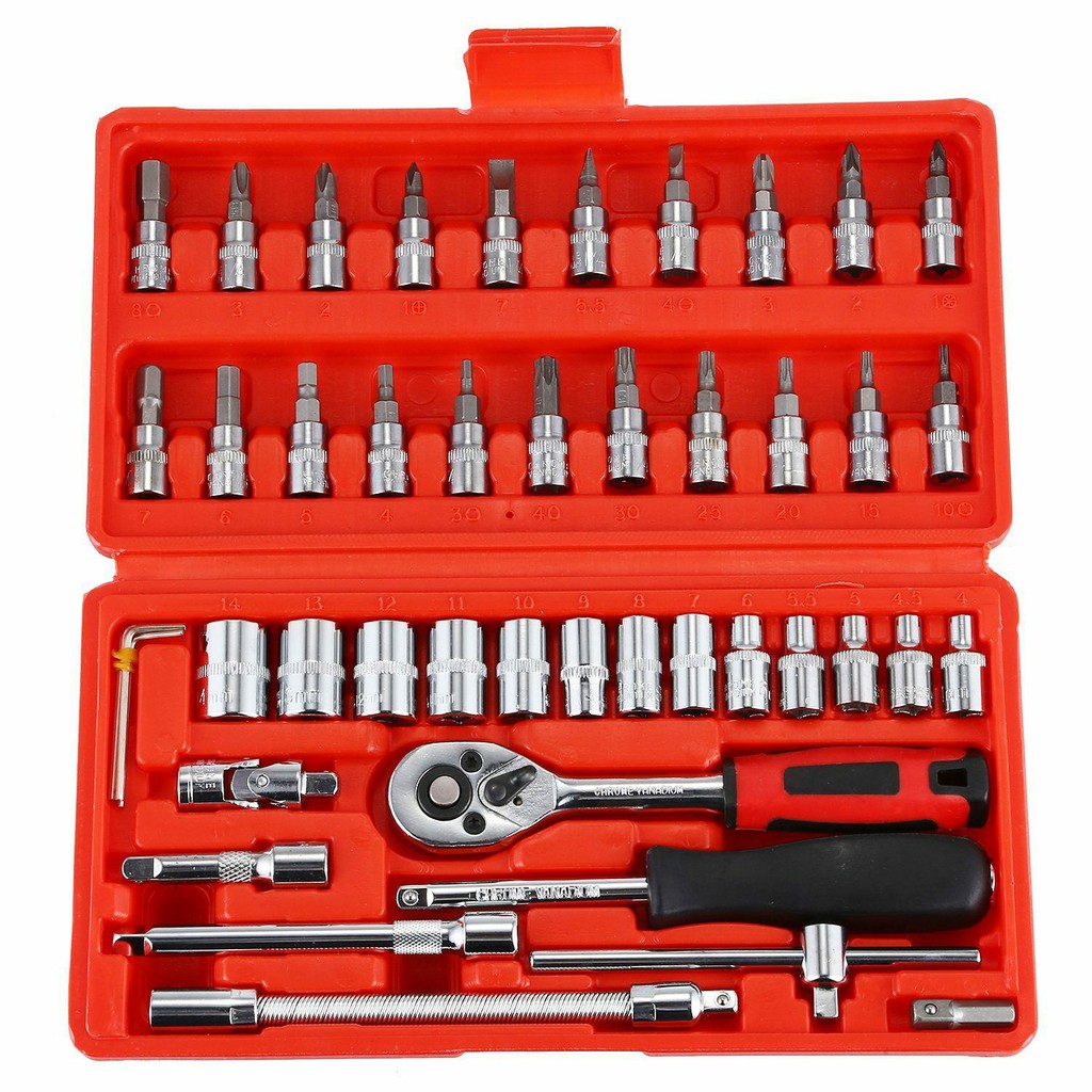 [FREESHIP] Bộ dụng cụ mở bu lông ốc vít, sửa chữa ô tô xe máy, đa năng 46 chi tiết (Hộp Đỏ)