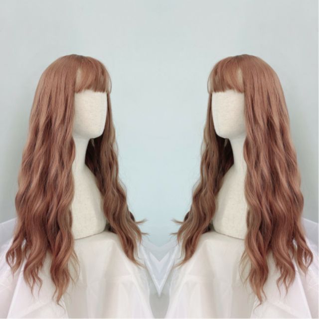 Tóc giả nữ cả đầu 🤭FREESHIP🤭 Tóc giả nguyên đầu xù lửng hồng vàng mẫu mới