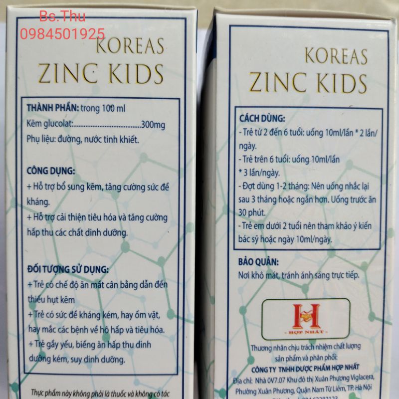 Koreas Zinc Kids hộp 20 ống Hỗ trợ bổ sung kẽm, tăng cường sức đề kháng mẫu mới