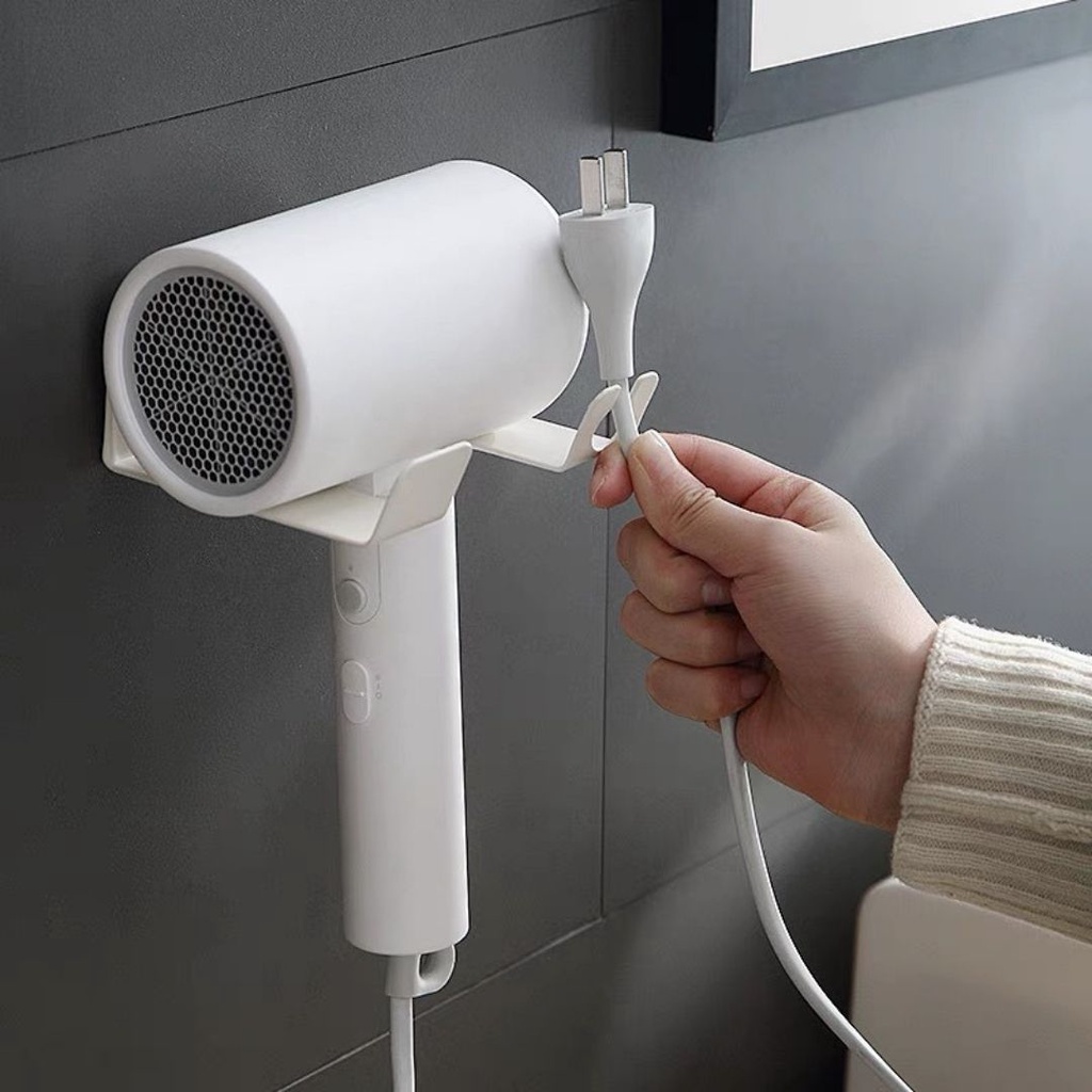 Giá treo máy sấy tóc, móc treo máy sấy kệ để máy sấy trong nhà tắm dán tường kim loại không cần khoan đục