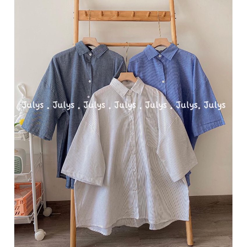 Áo sơ mi cộc tay form rộng kẻ sọc ulzzang