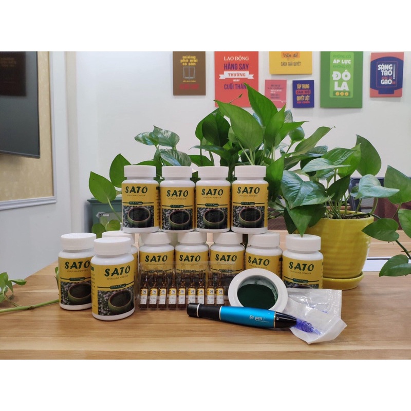 Tảo Bột SaTo Nhật - Tảo Cấy Nano Trắng Da Đẹp Da Mờ Thâm Nám hộp 100g Chính Hãng