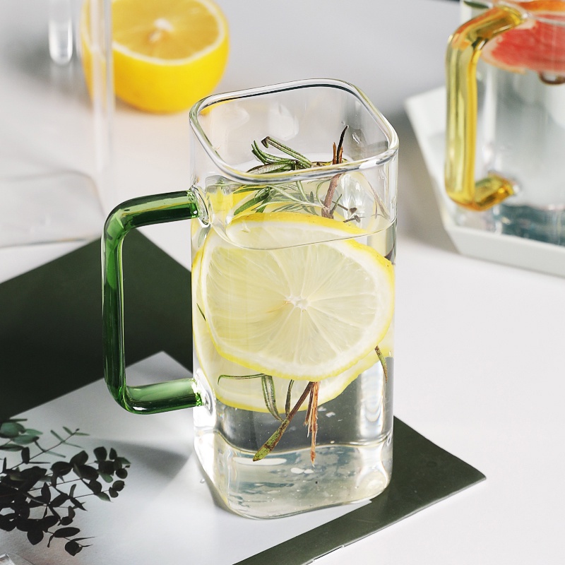 Cốc SWEEJAR thủy tinh borosilicate cao cấp thiết kế miệng vuông với tay cầm màu dung tích 370ml