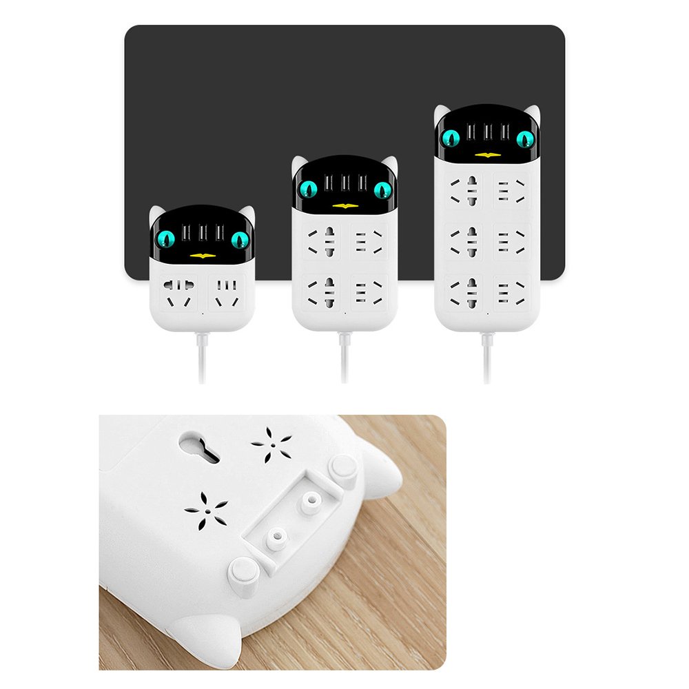 Ổ Cắm Điện Đa Năng Dán Tường Hình Mèo Cute OD-318, 3 Cổng USB Chống Giật Thông Minh