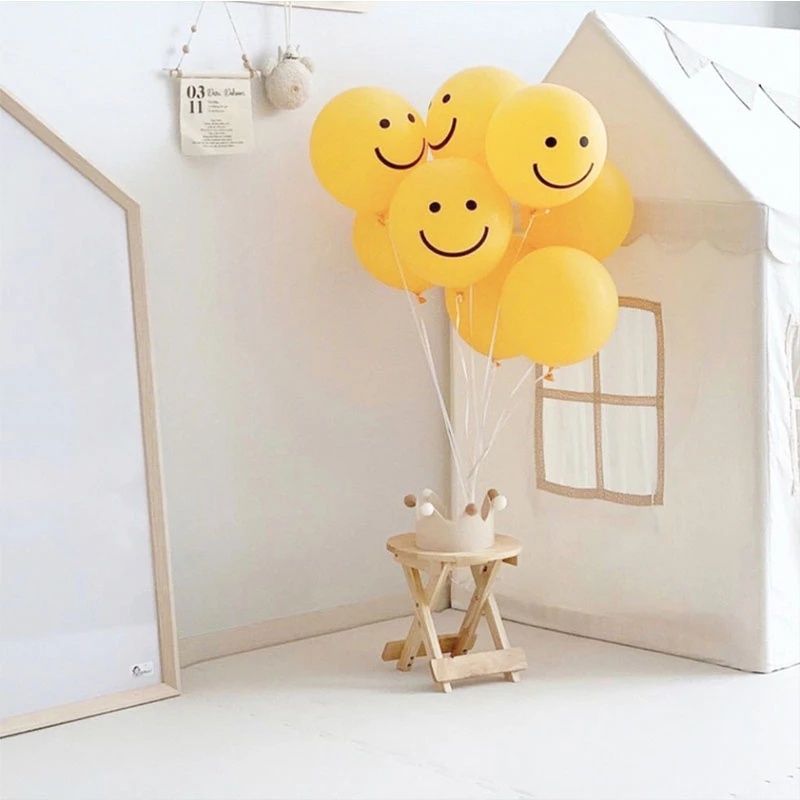 Set 10 Bong Bóng 12inch Hình Mặt Cười Màu Vàng Phong Cách Hàn Quốc Dùng Trang Trí Tiệc Sinh Nhật