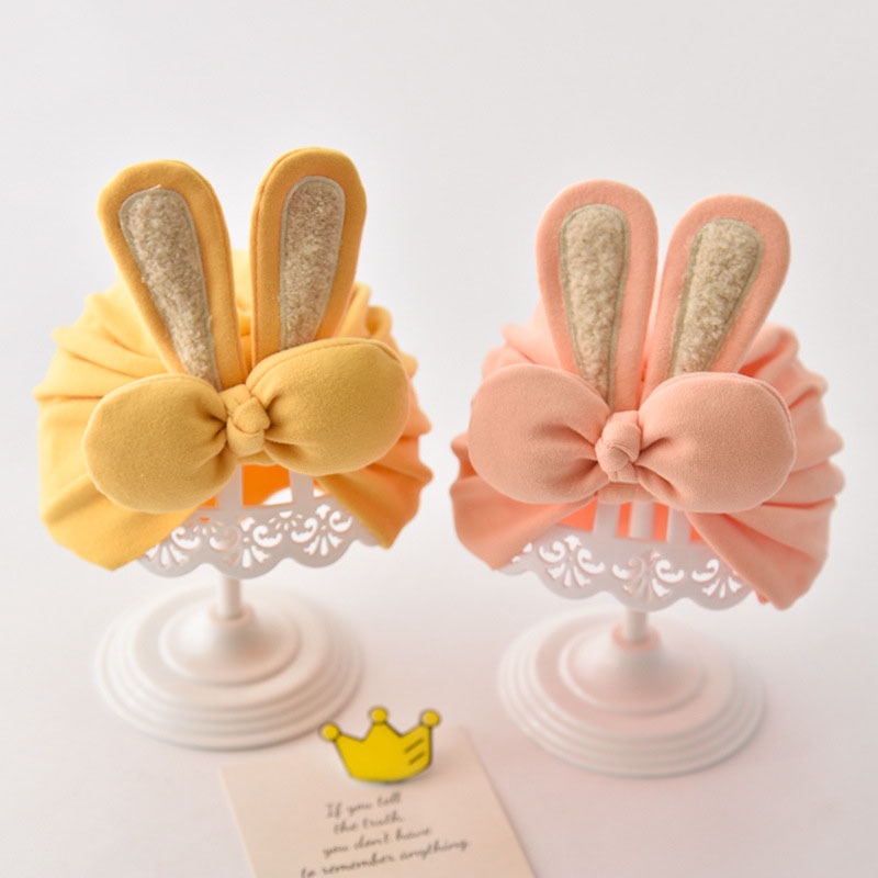 Mũ Trùm Đầu Bằng Cotton Mềm Mại Đính Nơ Tai Thỏ Dễ Thương Cho Bé Gái Sơ Sinh