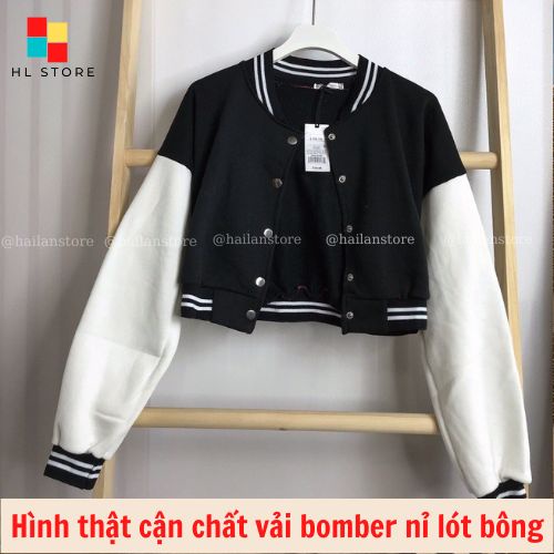 Áo khoác bóng chày form crotop vải nỉ lót bông ❤️ Áo bomber ngắn phong cách Ulzzang nữ D05