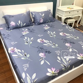 Bộ Ga Gối Lụa Tencel Hoa Xanh  ( Ảnh thật 100%)