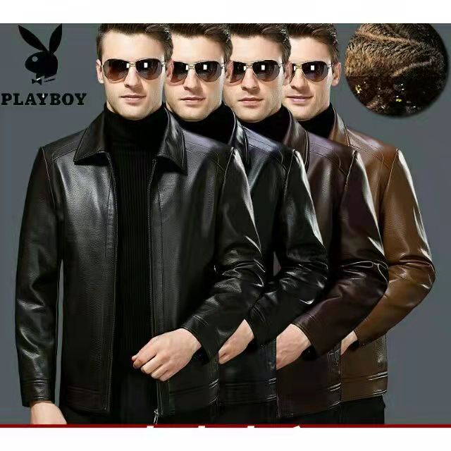 Áo da nam da cừu lớp đầu chính hãng nổi tiếng Playboy/áo da cổ bẻ