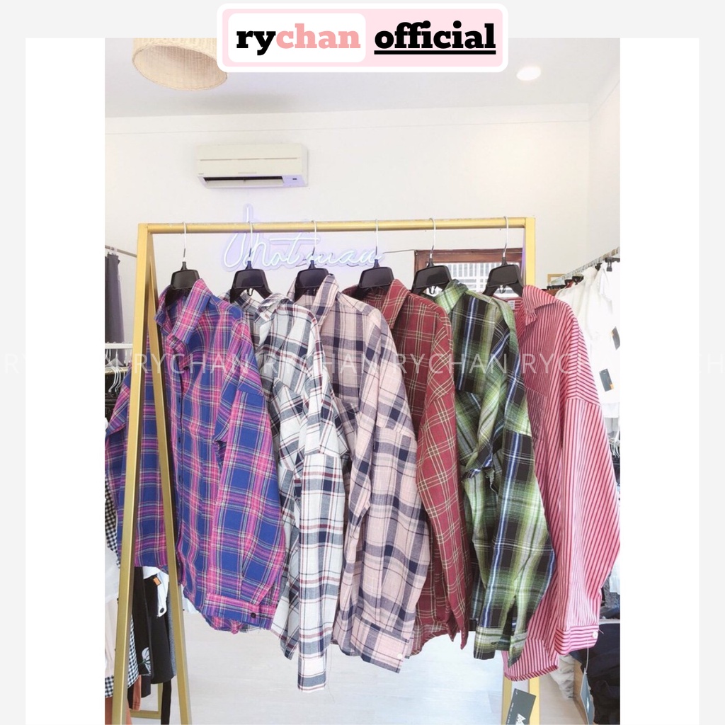 SM594 - Áo Sơ Mi Oversize Sọc Caro Nhiều Màu Cá Tính