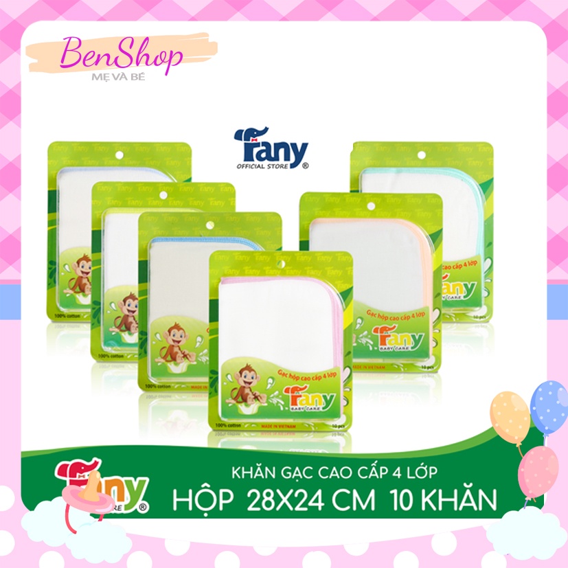 Khăn Gạc Sữa Fany cao cấp 4 lớp 24 x 28cm (Hộp 10 khăn)