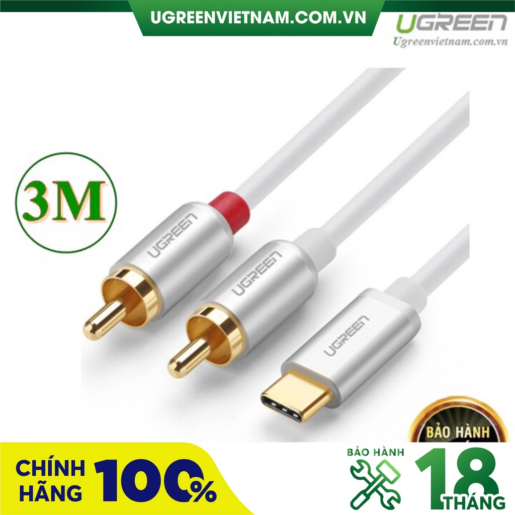 Cáp chuyển đổi USB Type C to RCA dài 3m chính hãng Ugreen 30737 cao cấp