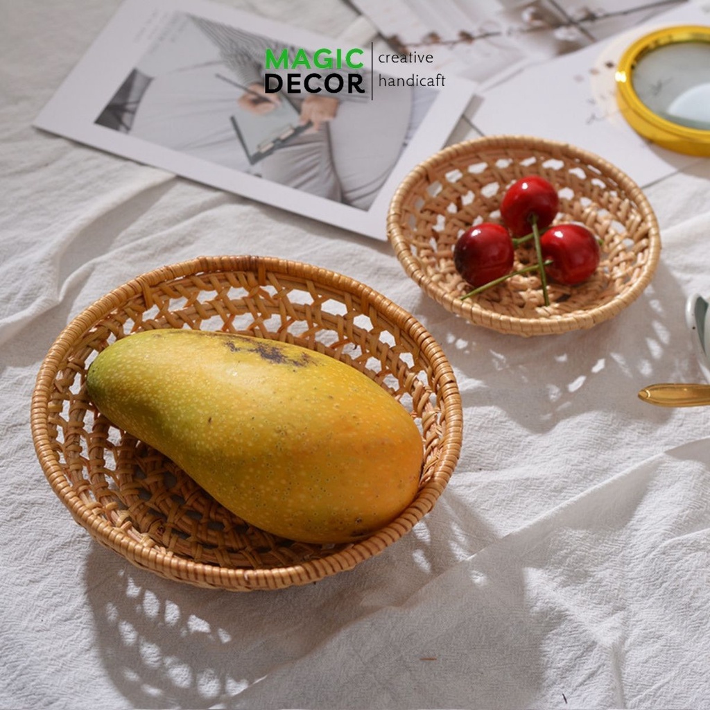 Khay đựng đồ ăn, đựng dĩa bằng mây guột decor trang trí phụ kiện chụp ảnh MAGICDECOR