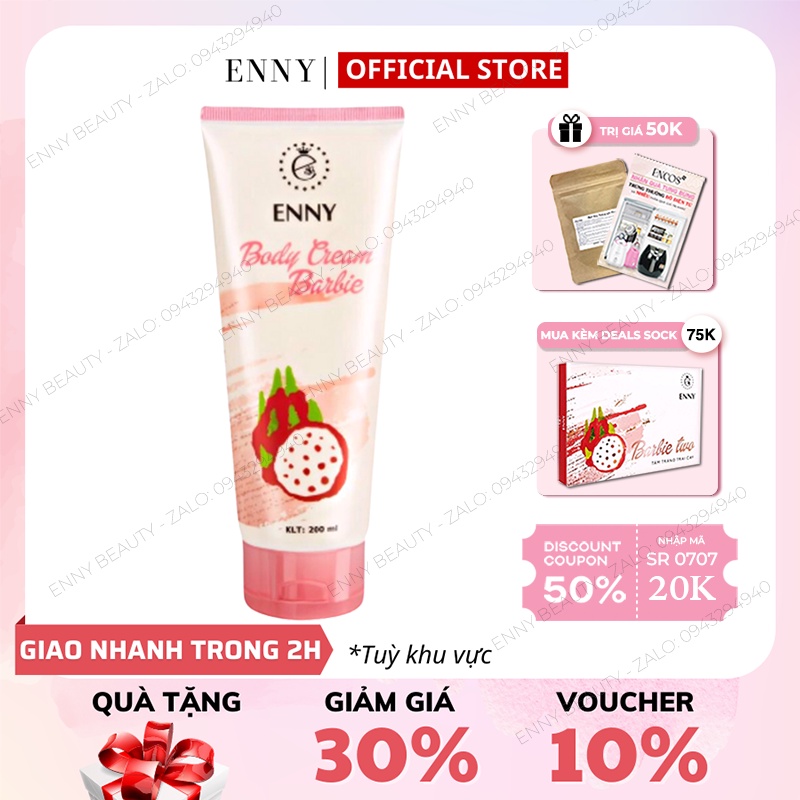 Kem Body trắng Da Dưỡng Ẩm Chống Nắng BARBIE ENCOS SPF 15+ PA+++ 200 Gram Tặng 2 Quà